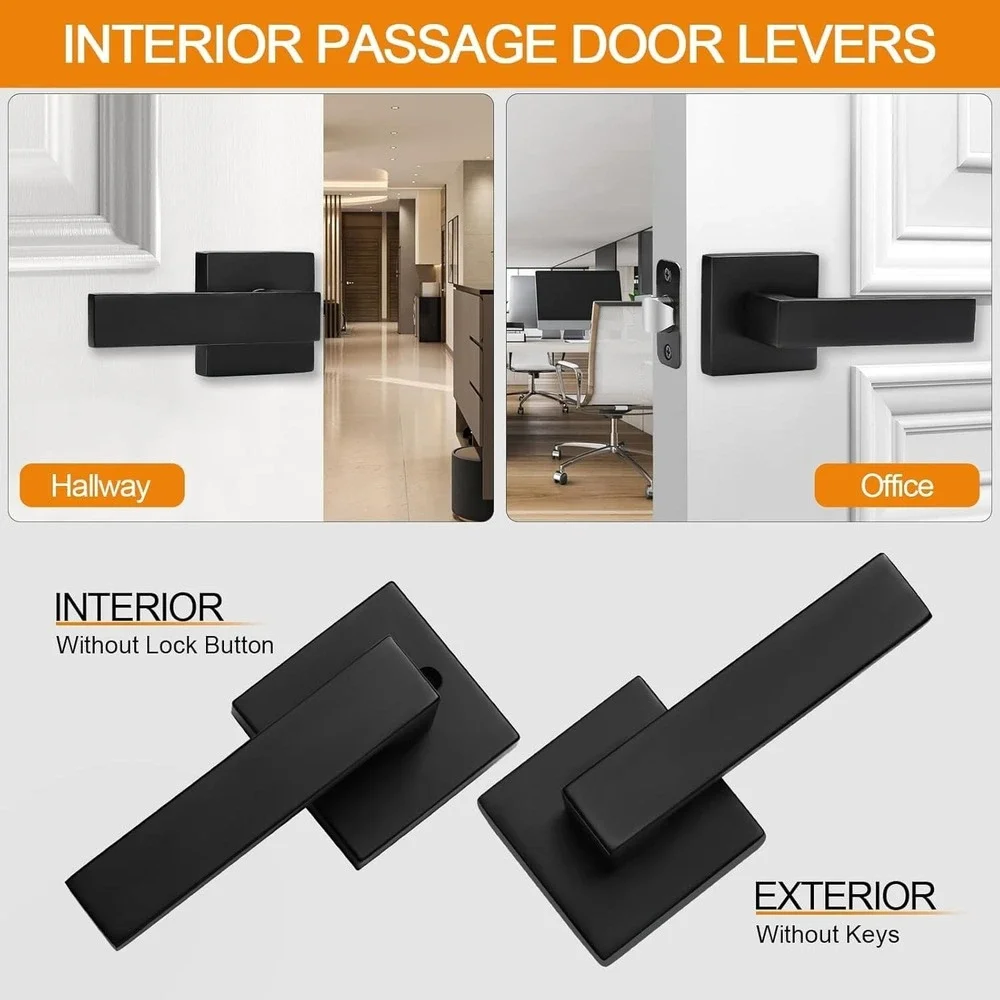 9 Pack Passage Door Handles Matte Black Door Knobs, Interior Door Knobs Squar...